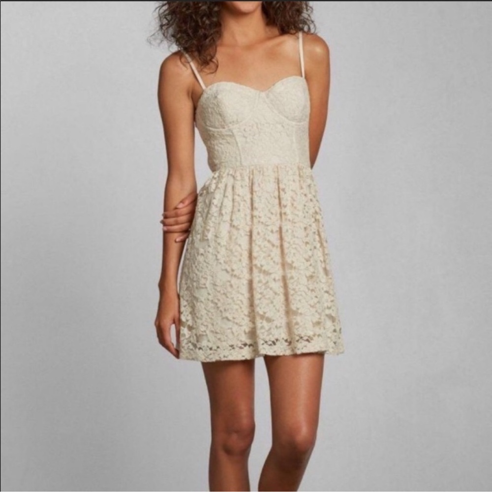 Abercrombie Lace Corset Mini Dress XS Cream Smocked Back Adjustable Straps